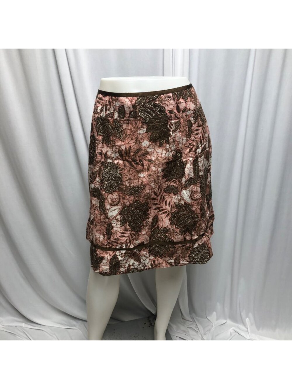 Tribal Skirt Womens Size 12 Brown Pink Cotton A-Line Boho Peasant Travel